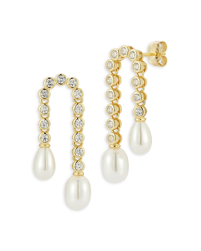 AQUA HANGING PEARL TENNIS DROP EARRINGS, EXCLUSIVE