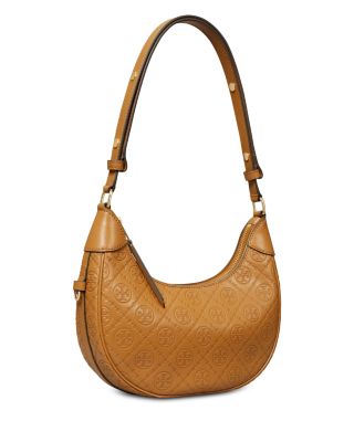 T Monogram Leather Crescent Bag