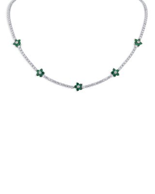 Green & White Cubic Zirconia Flower Station Necklace, 16"-19"