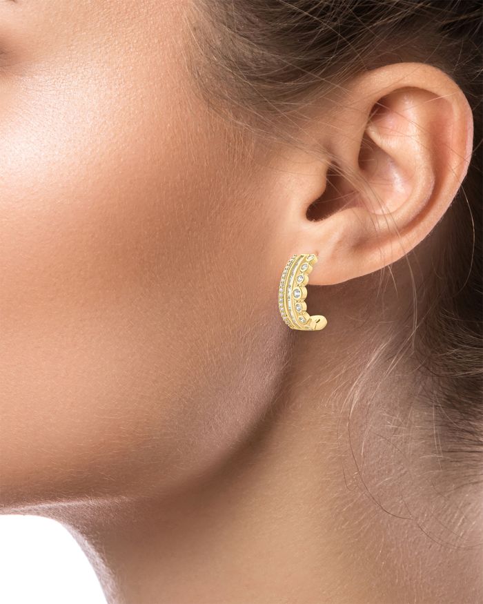 Round, Baguette & Pavé Cubic Zirconia Half Hoop Earrings