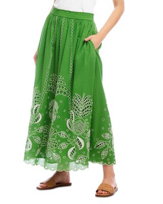 Cutout Embroidery Midi Skirt