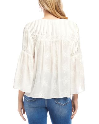 Embroidered Pin Tuck Top