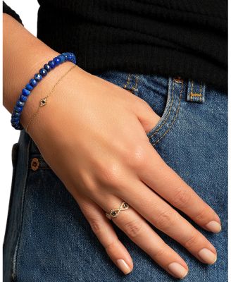 14K Yellow Gold Diamond Mini Evil Eye Charm Bracelet