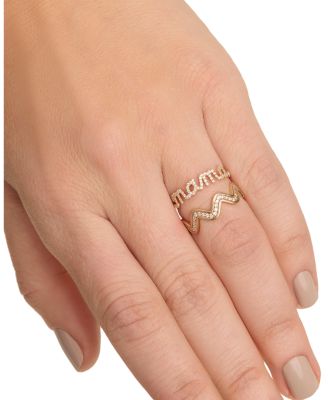 14K Yellow Gold Diamond Mama Script Ring