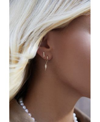 14k Yellow Gold Diamond Bar Stud Earrings