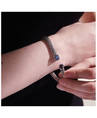 Sterling Silver Icon Bracelet with Pav&eacute; Blue Sapphires, 5mm