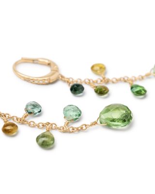 18K Yellow Gold Paradise Green Tourmaline & Diamond Linear Drop Earrings