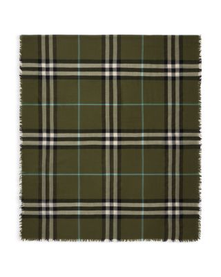 Wide Check Lightweight Wool Scarf