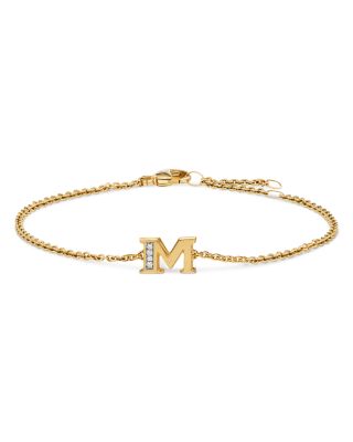 Petite Pav&eacute; Initial Chain Bracelet in 18K Yellow Gold with Diamond