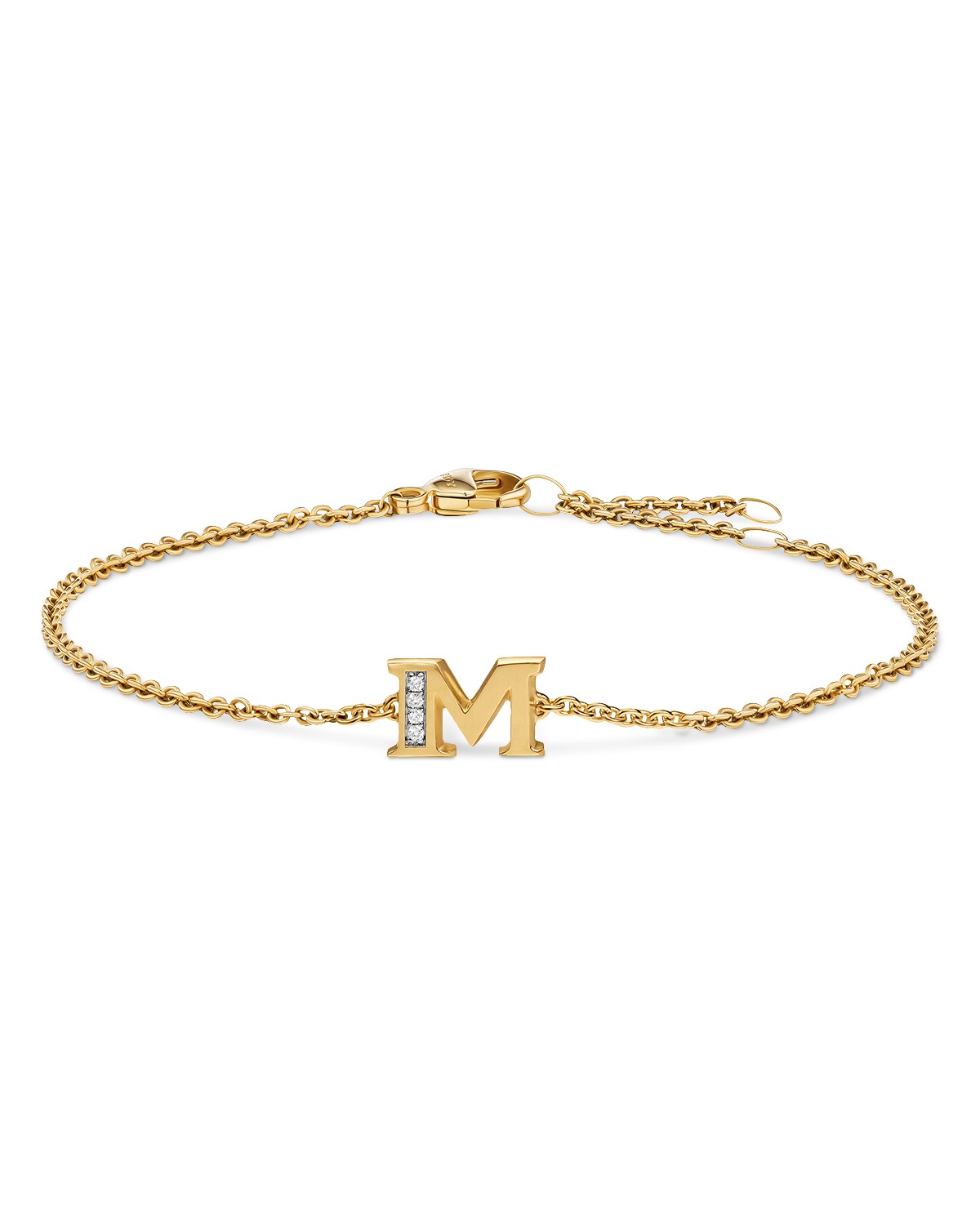 Petite Pavé Initial Chain Bracelet in 18K Yellow Gold with Diamond