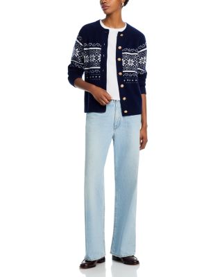 AQUA 100% Cashmere Fair Isle Cardigan - Exclusive