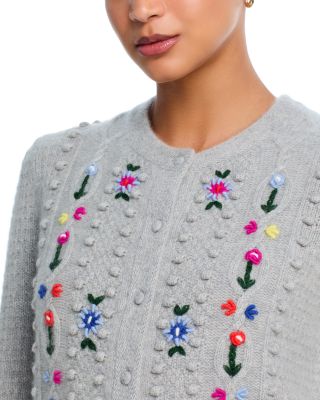 100% Cashmere Popcorn Embriodered Knit Cardigan - Exclusive