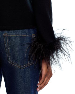 100% Cashmere Feather Trim Crewneck Sweater - Exclusive