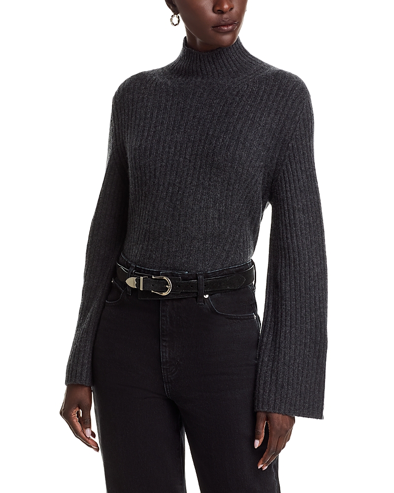 C By Bloomingdale's Cashmere Rib Knit Bell Sleeve Turtleneck Sweater - Exclusive In Gray