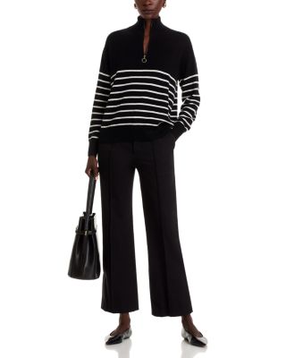100% Cashmere Mock Neck Quarter Zip Striped Sweater - Exclusive