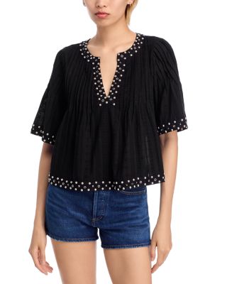 AQUA - Studded Pintucked Top - Exclusive
