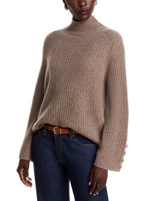 100% Cashmere Rib Knit Bell Sleeve Turtleneck Sweater - Exclusive