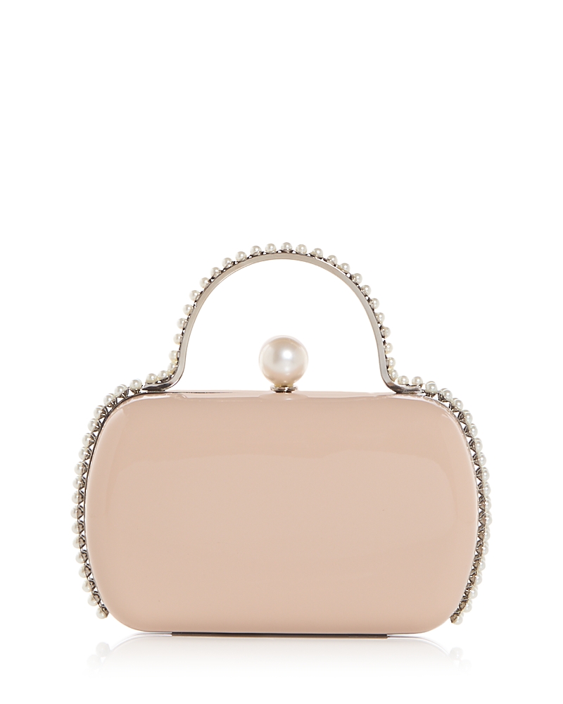 Aqua Imitation Pearl Trim Minaudiere Box Clutch - Exclusive