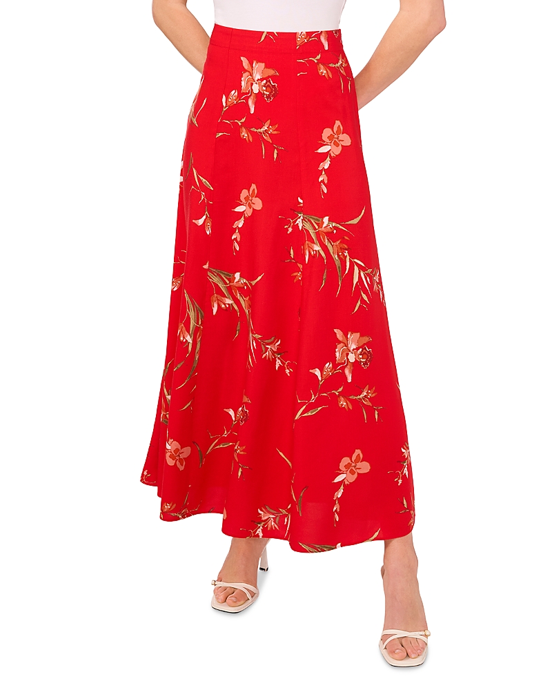Cece Floral Print Maxi Skirt In Red