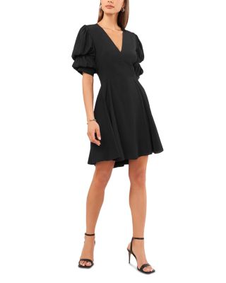 Bubble Sleeve V Neck Dress