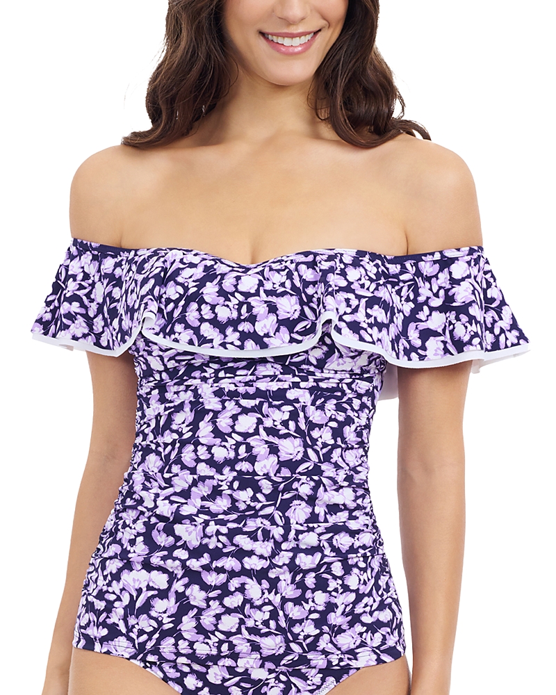 Profile By Gottex Juliette Off Shoulder Ruffle Tankini Top In Multi