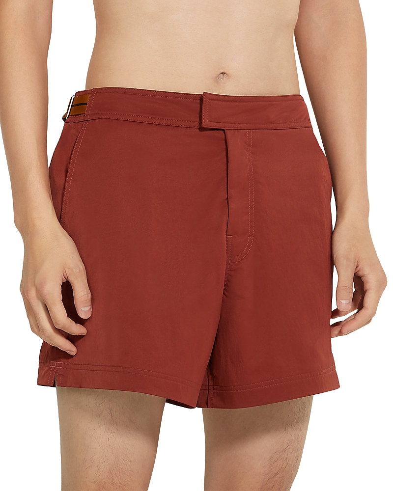 Zegna 232 Road Brand Mark Mid Length Swim Trunks In Red