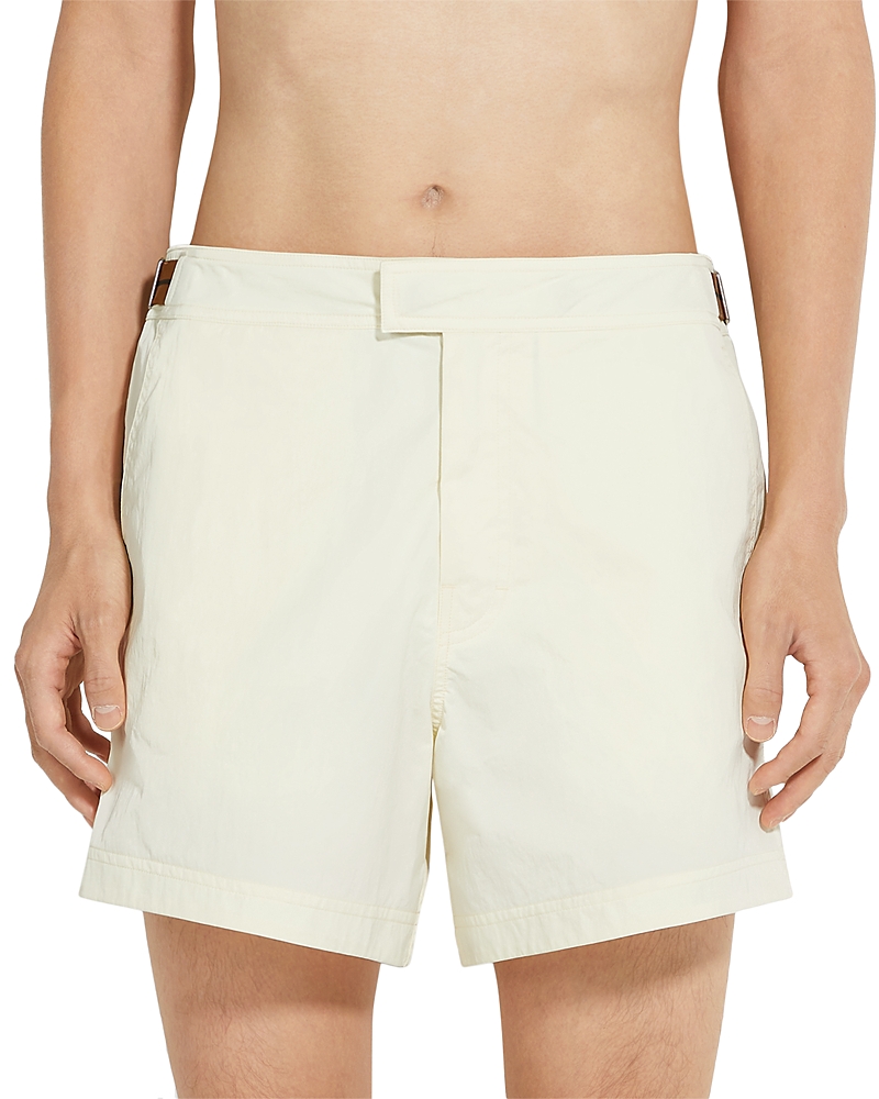 Zegna 232 Road Brand Mark Mid Length Swim Trunks In White