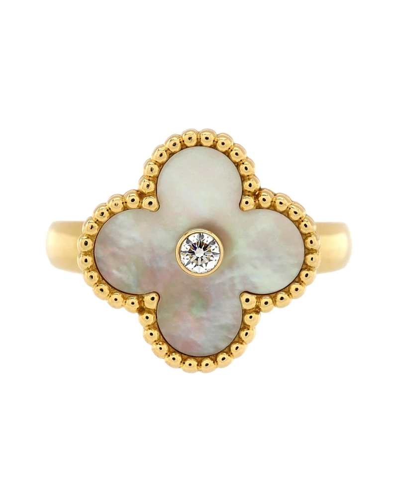Pre-owned Pre-owned Van Cleef & Arpels Van Cleef & Arpels Vintage Alhambra Ring 18k Gold With Mother Of Pearl And Diamond