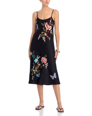 Embroidered Linen Slip Dress