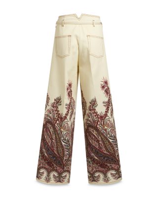 Printed Wide Leg Belted Jeans