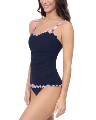 Riga D Cup Solid Center Ruched Tankini &amp; Tutti Frutti Classic Seamless Tankini Bottom
