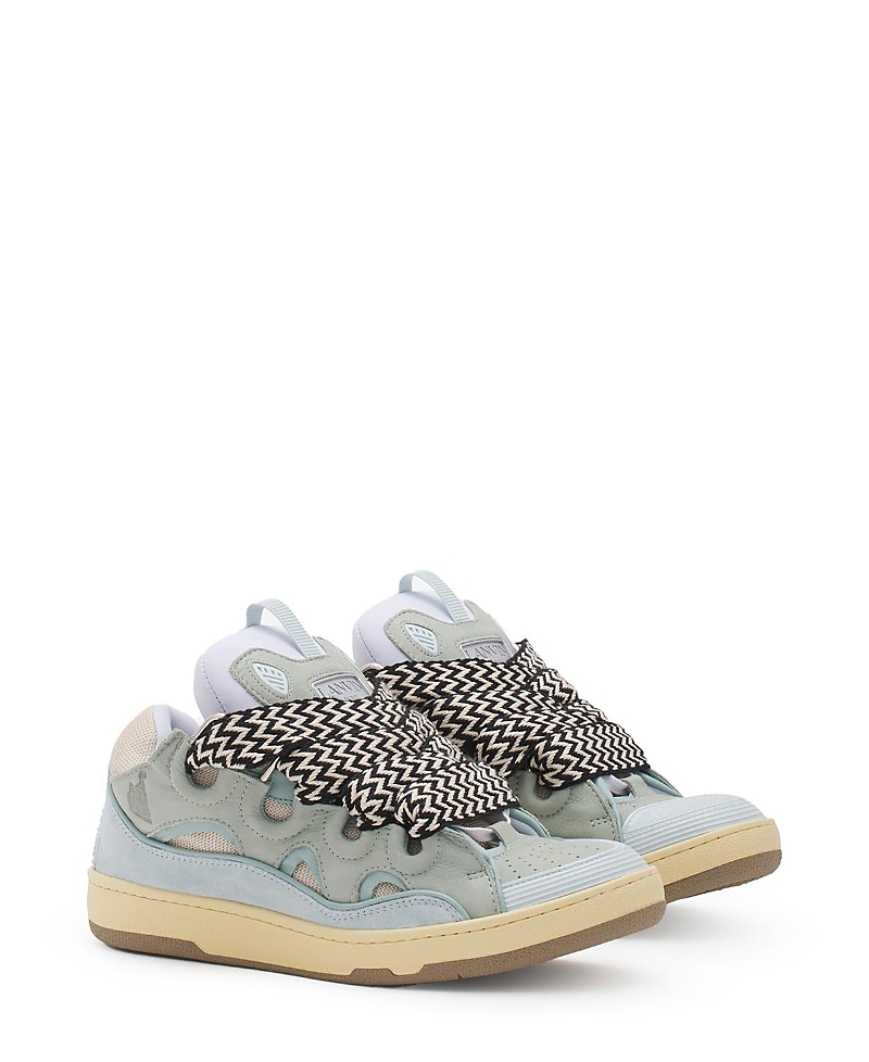 Lanvin Leather Sneakers With Textured Design In Blue