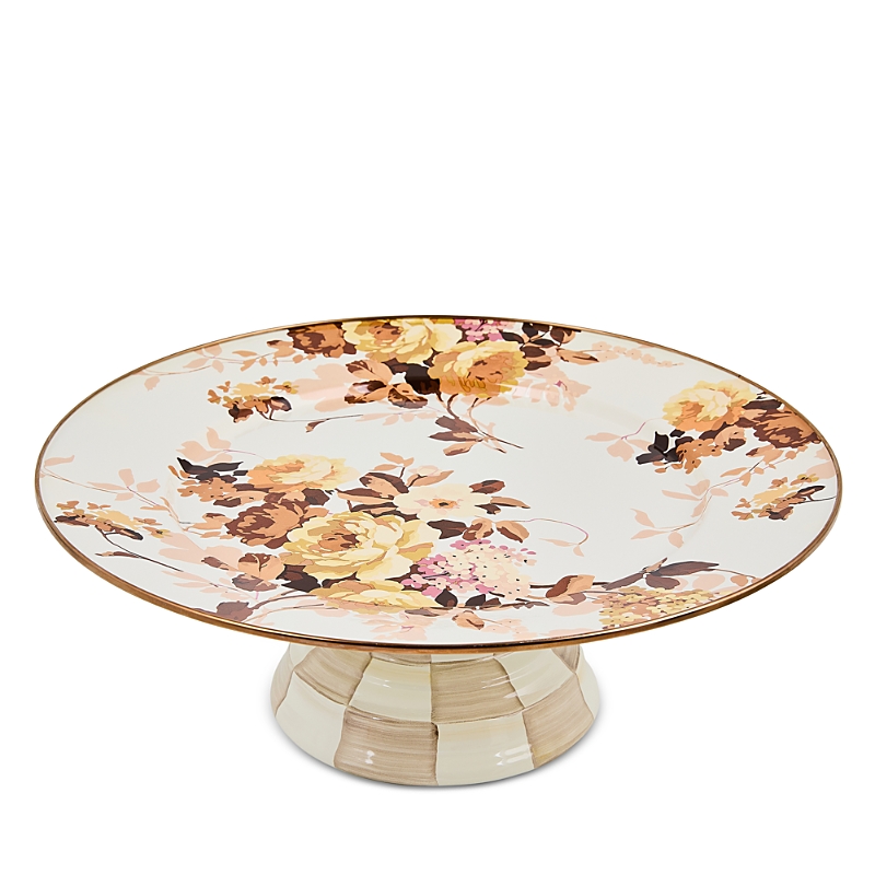 Mackenzie-childs Wild Rose White Large Pedestal Platter In Multi