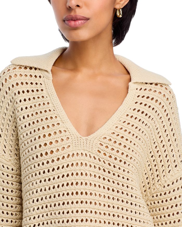 Crochet V Neck Polo Sweater - Exclusive