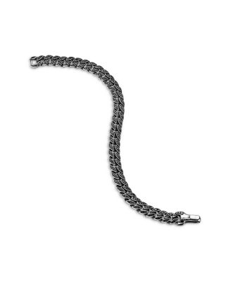 Men's Curb Chain Bracelet in Sterling Silver with Black Diamonds, 8mm