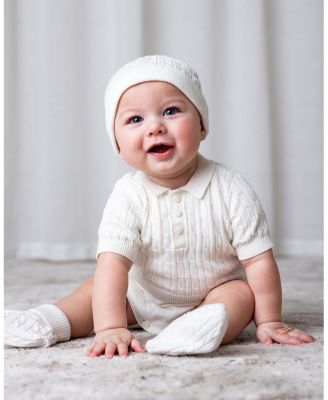 Unisex 4 Piece Cable Shortie Romper, Beanie, & Bootie Boxed Gift Set - Baby