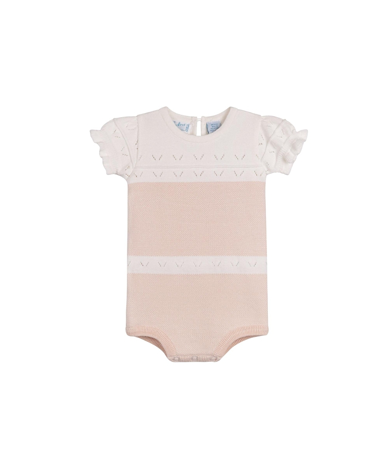 Feltman Brothers Girls' Pointelle Contrast Knit Romper - Baby In Neutral