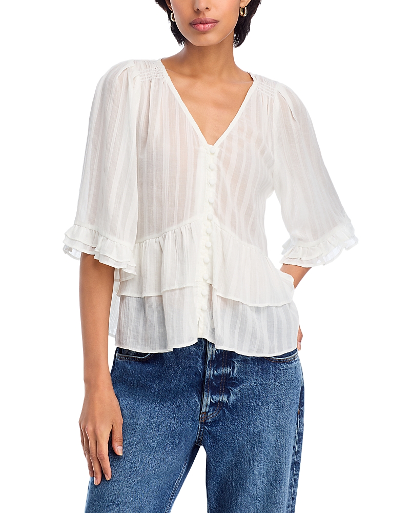 Aqua Ruffle Shadow Stripe Top - Exclusive