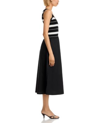 Stripe Scoop Neck Mixed Media Midi Dress