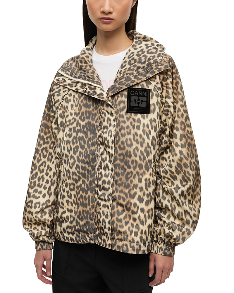 Ganni Leopard Raincoat Jacket In Brown
