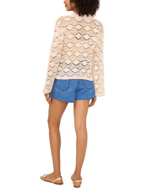 Pointelle V Neck Long Sleeve Cardigan 