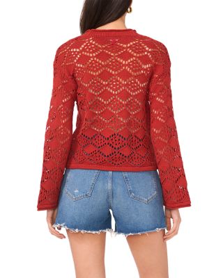 Pointelle V Neck Long Sleeve Cardigan 