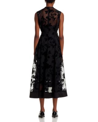 Flocked Organza Sleeveless Midi Dress