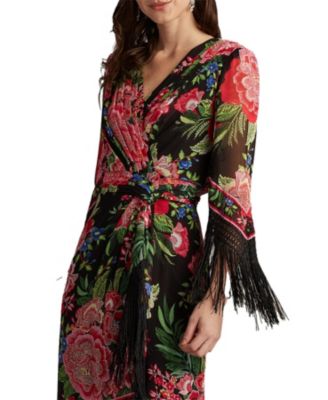 Mair Floral Print Tassel Fringe Wrap Dress