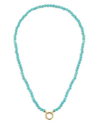 14 Yellow Gold Turquoise Beaded Clip Bale Pendant Necklace, 17&amp;quot; 
