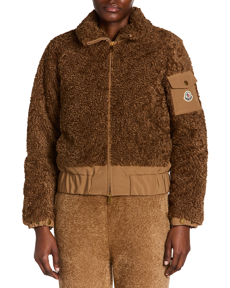 Moncler Coligny Faux Shearling Down Jacket In Brown