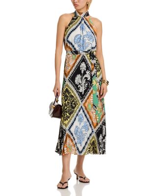 Printed Halter Neck Midi Dress