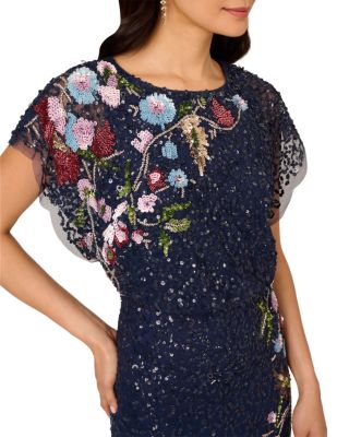 Beaded Mesh Mermaid Long Dress