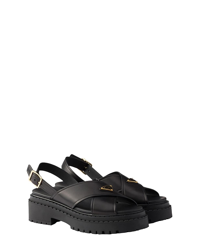 Prada Leather Crossover Platform Sandals 55