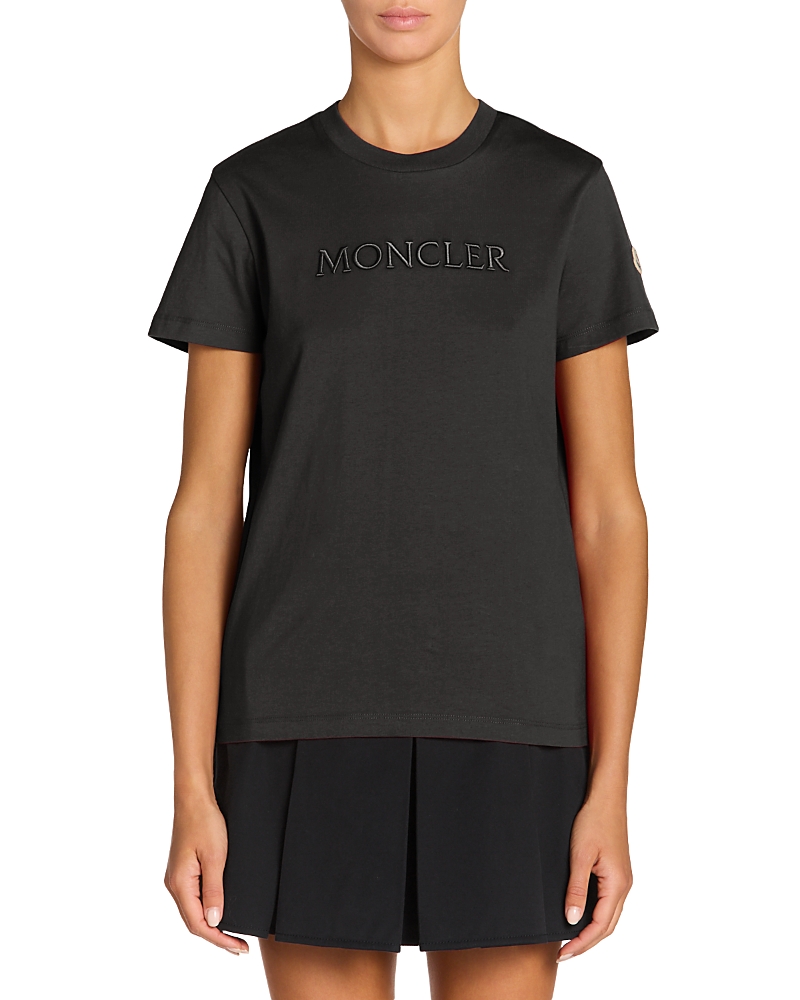 Moncler Embroidered Logo Tee In Black